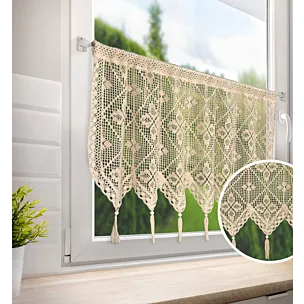 Zazdrostka jasnobeżowa  ażurowa w stylu boho z ozdobnymi chwostami 150x60 cm tunel MARTHA