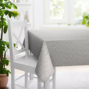 Obrus szyty popielaty z tkaniny z dodatkiem lnu, z melanżowym splotem ekologiczna