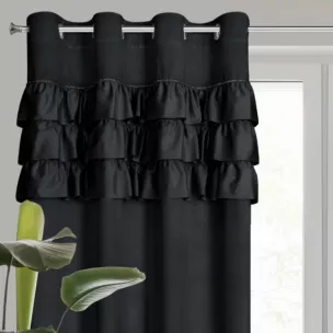 Zasłona welwetowa czarna zdobiona falbanami z 140x250 cm przelotka - SAMI