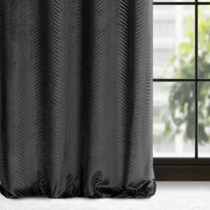 Zasłona czarna z błyszczącego strukturalnego welwetu 140x250 cm przelotka - LUSSI