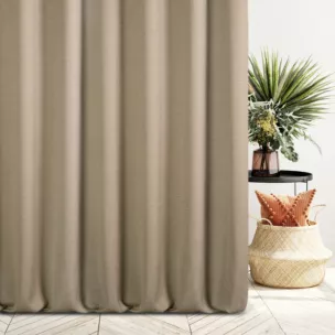 Zasłona szyta na flexach jasnobrązowa z tkaniny o naturalnym splocie z efektem melanżu