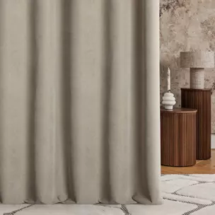 Zasłona szyta na taśmie fala jasnobrązowo ciemnobeżowa z dwustronnej tkaniny zaciemniającej 100% blackout, o strukturze weluru