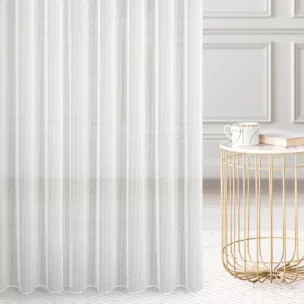 Firana szyta na flexach kremowa z matowej tkaniny z efektem pionowych prążków, wykończona obciążnikiem