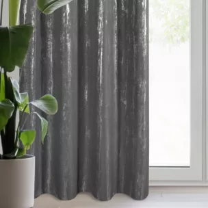 Zasłona grafitowo, srebrzysta zdobiona błyszczącym nadrukiem 140x250 cm przelotka - LIBI
