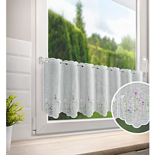 Tkanina firanowa zazdrostka zdobiona haftem drobnych kwiatuszków