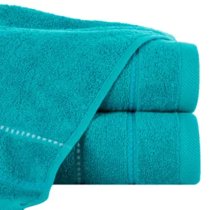 Ręcznik do rąk 30x50 cm bawełniany kolor turkusowy z kontrastującymi paseczkami 500 g/m2 SUZI