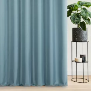 Zasłona szyta na taśmie 5 cm niebieska z tkaniny blackout zaciemniającej w 100% o naturalnej strukturze