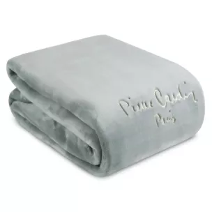 Koc 220x240 cm srebrny o wysokiej gramaturze z haftowanym logo CLARA Pierre Cardin