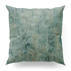 Poszewka szyta turkusowo szampańska z tkaniny welwetowej z nadrukiem