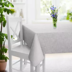 Obrus szyty biały o naturalnym, luźnym splocie w stylu eko