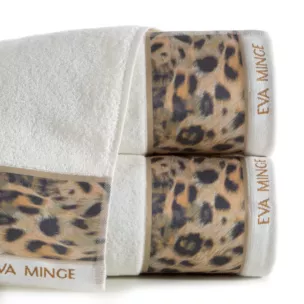 Ręcznik kąpielowy 70x140 cm bawełniany kolor kremowy,czarny z designerską bordiurą 500 g/m2 EVA 23 Eva Minge