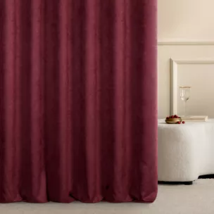 Zasłona szyta na taśmie 5 cm DORA - HIT burgundowa z miękkiej tkaniny o welurowej strukturze