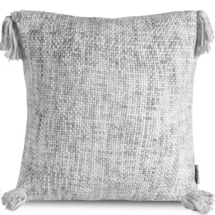 Poszewka na poduszkę 40x40 cm z tkaniny o wyraźnym grubym splocie srebrna z chwostami na rogach GATI