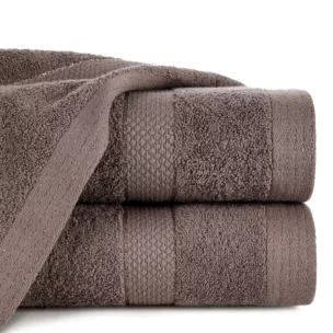 Ręcznik kąpielowy 70x140 cm bawełniany kolor jasnobrązowy z bordiurą w paseczki 500 g/m2 BARI