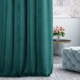 Zasłona szyta na taśmie 5 cm DORA - HIT turkusowa z miękkiej tkaniny o welurowej strukturze