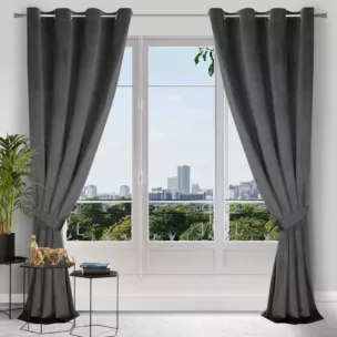 Zasłona grafitowa z matowego welwetu z upinaczem 140x270 cm przelotka CARMEN