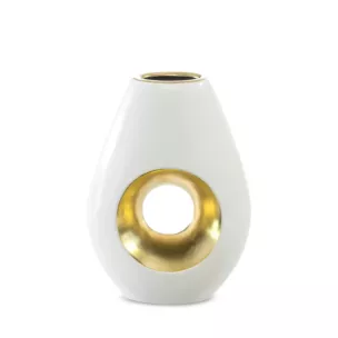 Wazon ceramiczny MIRA z otworem biało-złoty
