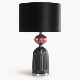 Lampa stołowa do pokoju czarno, bordowa GIANA o szklanej tłoczonej podstawie i welwetowym abażurem