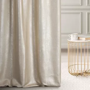 Zasłona szyta na taśmie 5 cm MATTEO złocista z grubotkanej nowoczesnej tkaniny z błyszczącym nadrukiem