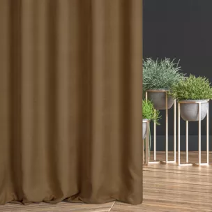 Zasłona szyta na taśmie 5 cm jasnobrązowa z miękkiej, matowej tkaniny w drobny geometryczny wzór