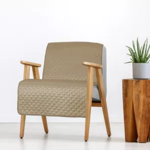 Narzuta welwetowa na fotel beżowa 70x160 cm pikowana w geometryczny wzór metodą hot press DIMON