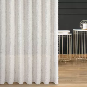 Zasłona szyta na taśmie 5 cm kremowa z tkaniny z aplikacją