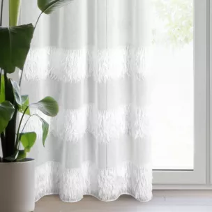 Firana biała z etaminy zdobiona moherową nicią wykończona trzema pasami 140x250 cm przelotka MARGARET