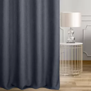 Zasłona szyta na taśmie 5 cm granatowa z tkaniny o naturalnym splocie w stylu eko