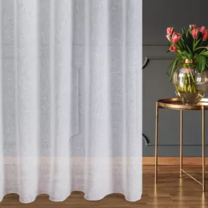 Firana szyta na taśmie 5 cm biała z miękkiej, matowej etaminy o naturalnym splocie, wykończona obciążnikiem