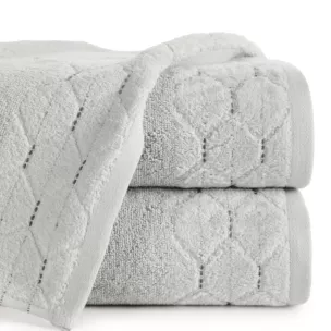 Ręcznik kąpielowy 50x90 cm bawełniany kolor srebrny z welwetową geometryczną bordiurą 500 g/m2 LUMIA