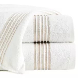 Ręcznik do rąk 30x50 cm bawełniany kolor biały zdobiony paseczkami przeszywanymi błyszczącą nicią 500 g/m2 LILA