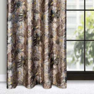 Zasłona stalowo, brązowa w kwiaty z welwetu 140x250 cm przelotka - DIANA