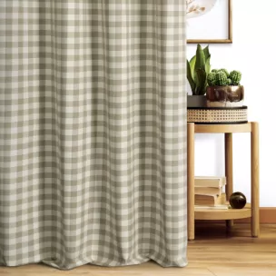 Zasłona szyta na taśmie 5 cm naturalno beżowa z tkaniny w kratę