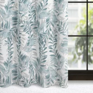 Zasłona naturalna w niebieskie liście 140x250 cm przelotka - HARIET