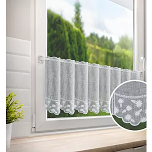 Tkanina firanowa zazdrostka z etaminy zdobiona haftem drobnych kwiatów