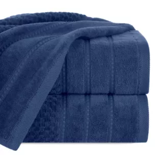 Ręcznik do rąk 30x50 cm bawełniany kolor granatowy z ozdobną bordiurą w paseczki 500 g/m2 ADORE