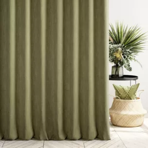 Zasłona szyta na flexach ciemnooliwkowa z tkaniny o naturalnym splocie z efektem melanżu