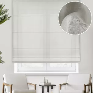 Roleta rzymska VERONA kremowa z gładkiej matowej etaminy o naturalnym splocie, wykończona obciążnikiem