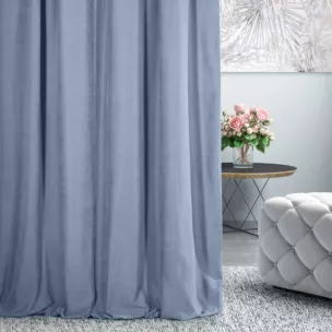 Zasłona szyta na taśmie 5 cm DORA - HIT niebieska z miękkiej tkaniny o welurowej strukturze