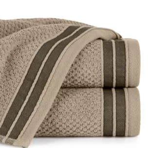 Ręcznik kąpielowy 50x90 cm bawełniany kolor beżowy w pasy 500 g/m2 MADLEN