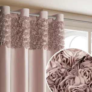 Zasłona pudrowa z welwetu zdobiona aplikacją 3D róż 140x250 cm przelotka - ROSES Eva Minge