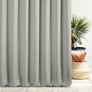 Zasłona szyta na flexach ciemnobeżowa z tkaniny o naturalnym splocie z efektem melanżu