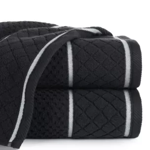 Ręcznik do rąk 30x50 cm bawełniany kolor czarny o strukturze krateczki z ozdobną bordiurą 500 g/m2 FAVORI