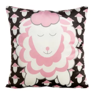 Poszewka na poduszkę 45x45 cm welwetowa, czarno różowa z motywem baranków KIDS 7 B DESIGN 91