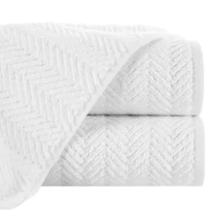 Ręcznik do rąk 30x50 cm bawełniany kolor biały zdobiony wzorem jodełki 550 g/m2 ETNO