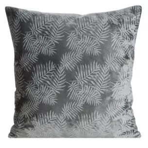 Poszewka na poduszkę 45x45 cm z miękkiego welwetu grafitowa z nadrukiem liści palmy VELVET 74 Eurofirany Premium