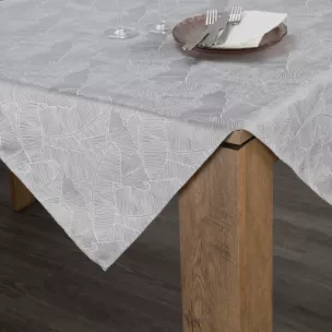 Bieżnik na stół srebrno, biały 85x85 cm ISLA z żakardowym wzorem liści bananowca