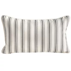 Poszewka na poduszkę 30x50 cm bawełniana z dodatkiem lnu kremowo, stalowa zdobiona subtelnym nadrukiem pasów LEN