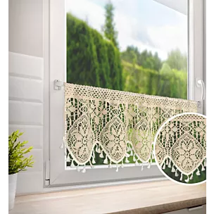 Zazdrostka jasnobeżowa ażurowa  w stylu boho zdobiona subtelnymi frędzelkami 150x30 cm tunel MOLY