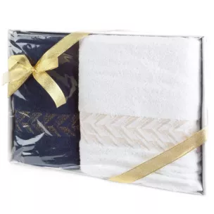 Zestaw ręczników bawełnianych na prezent 2 szt kolor biały, granatowy 450 g/m2 GLOW